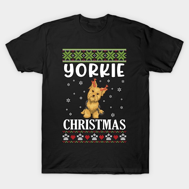 Yorkie Dog Dancing With Snow Merry Christmas Day Daddy Mommy T-Shirt by melanieteofila